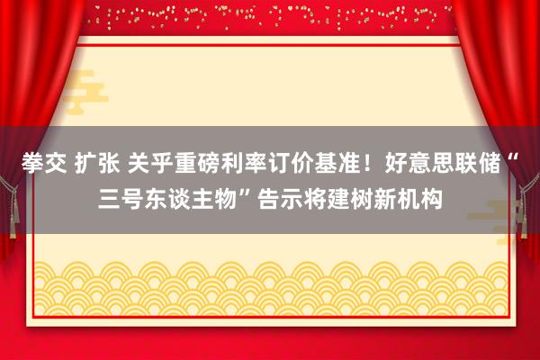 拳交 扩张 关乎重磅利率订价基准！好意思联储“三号东谈主物”告示将建树新机构