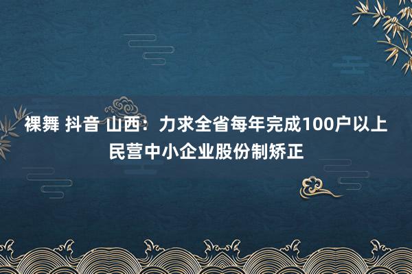 裸舞 抖音 山西：力求全省每年完成100户以上民营中小企业股份制矫正