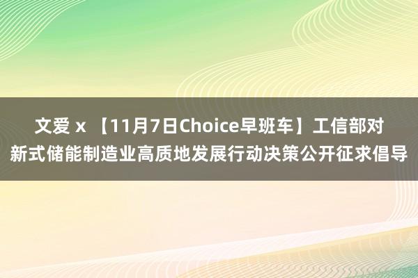 文爱 x 【11月7日Choice早班车】工信部对新式储能制造业高质地发展行动决策公开征求倡导