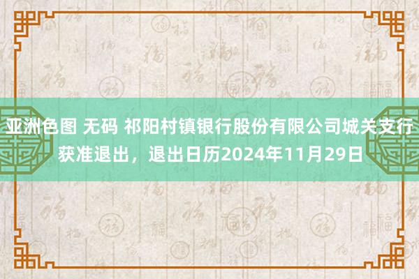 亚洲色图 无码 祁阳村镇银行股份有限公司城关支行获准退出，退出日历2024年11月29日