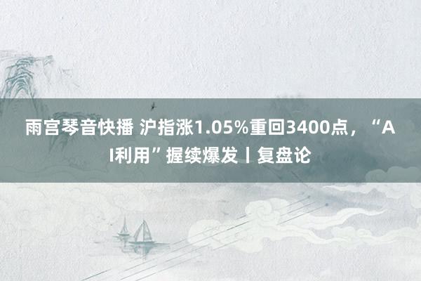 雨宫琴音快播 沪指涨1.05%重回3400点，“AI利用”握续爆发丨复盘论