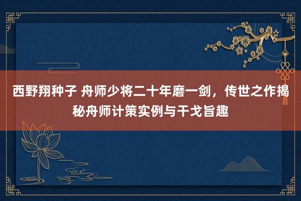 西野翔种子 舟师少将二十年磨一剑，传世之作揭秘舟师计策实例与干戈旨趣