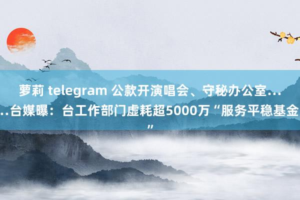 萝莉 telegram 公款开演唱会、守秘办公室……台媒曝：台工作部门虚耗超5000万“服务平稳基金”